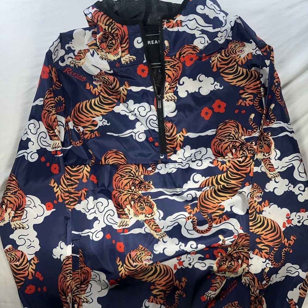 NWT Size Large Reason Brand Anorak Hooded Windbreaker Jacket Tiger Balm Pullover